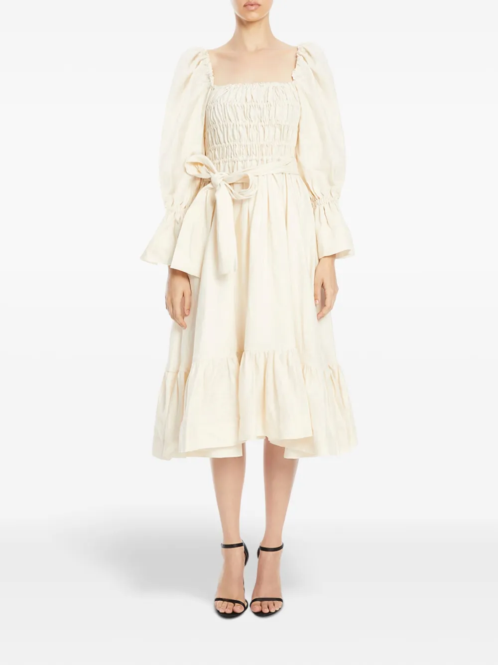 VASILIKI Midi-jurk met ruches - Beige