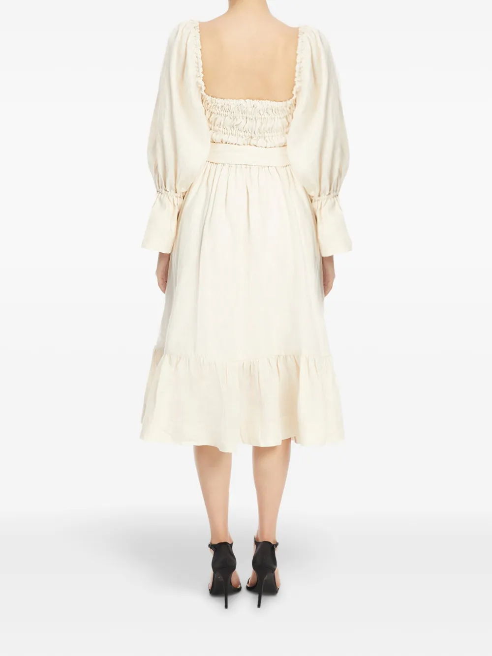 Shop Vasiliki Ruched Midi Dress In Neutrals