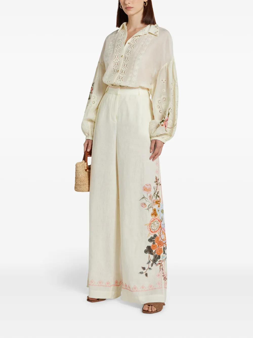Camilla floral-embroidered shirt - Beige