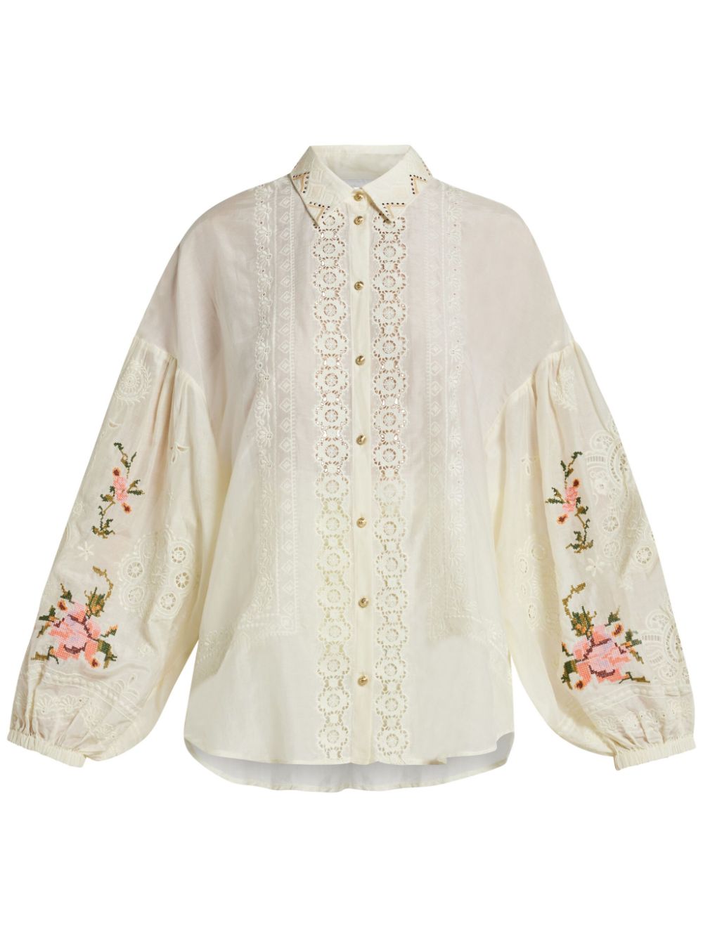 Camilla floral-embroidered shirt - Neutrals