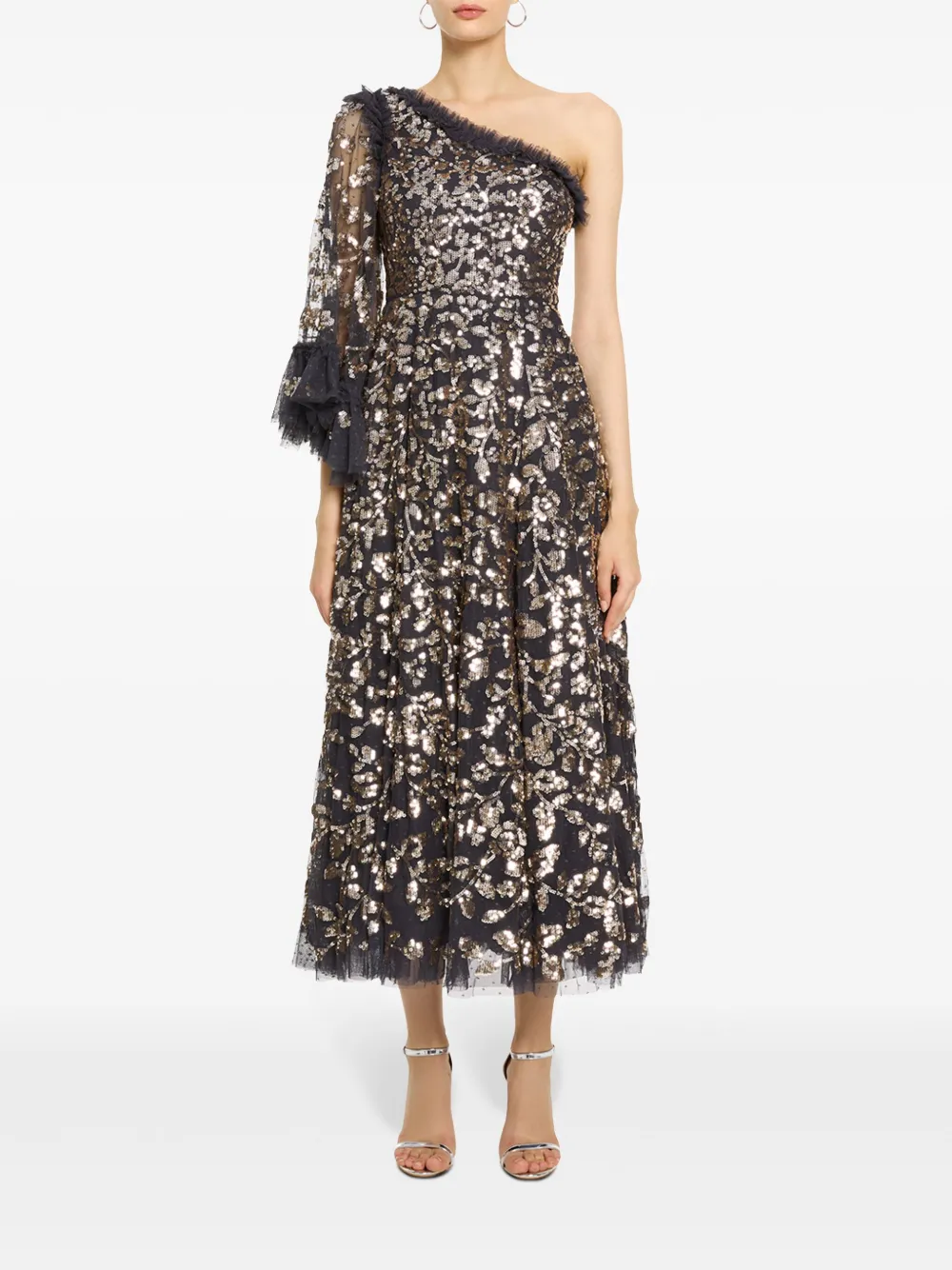 Needle & Thread Falling Leaves midi dress - Zwart