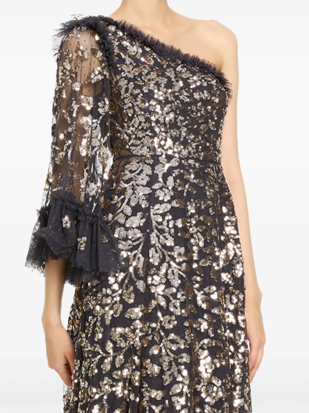 Needle & Thread Falling Leaves midi-jurk Zwart