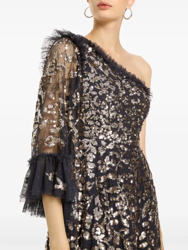 Needle Thread Falling Leaves Midi Dress Black FARFETCH SG