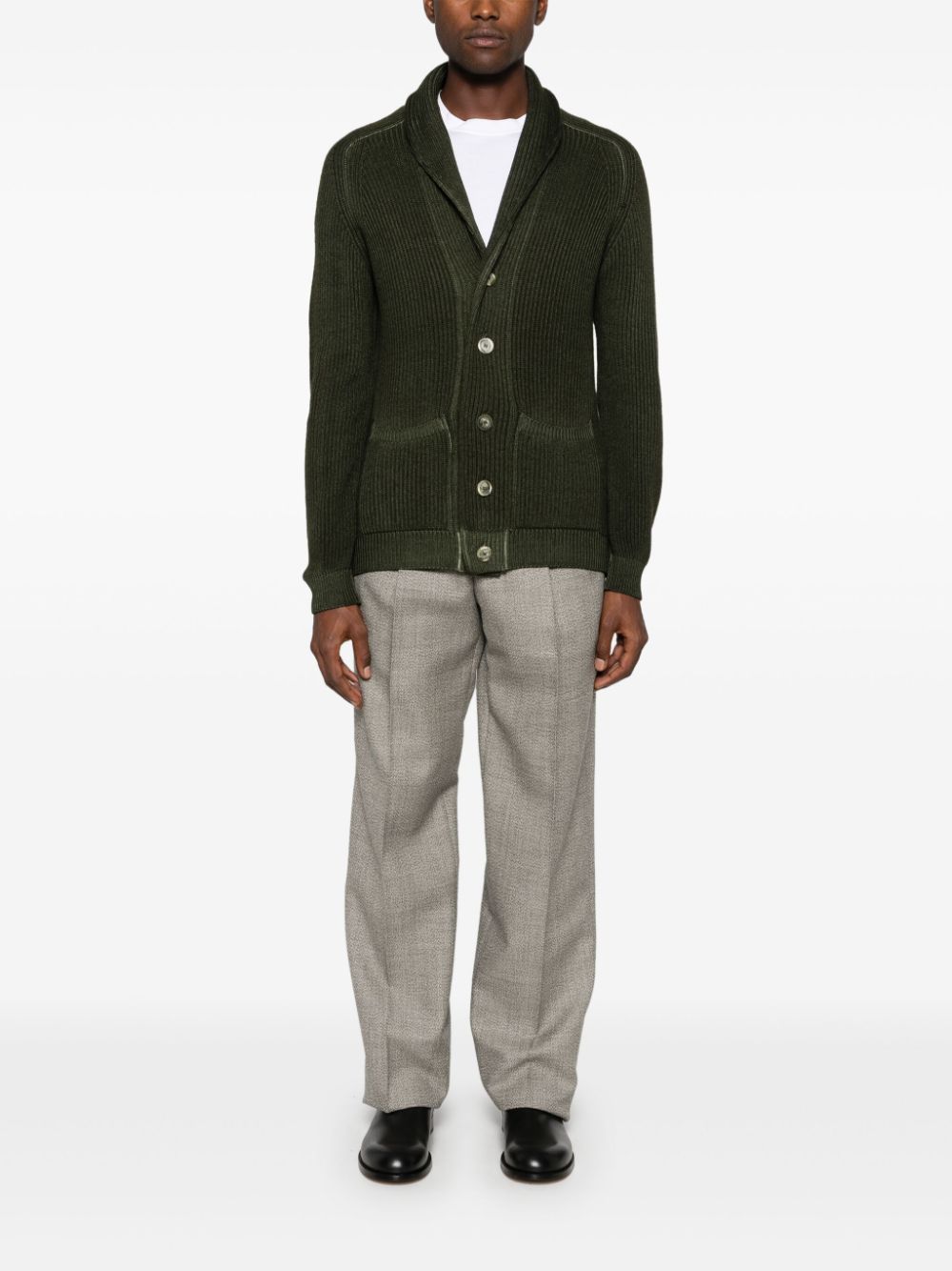 Shop Fedeli Ribbed-knit Cardigan In Green