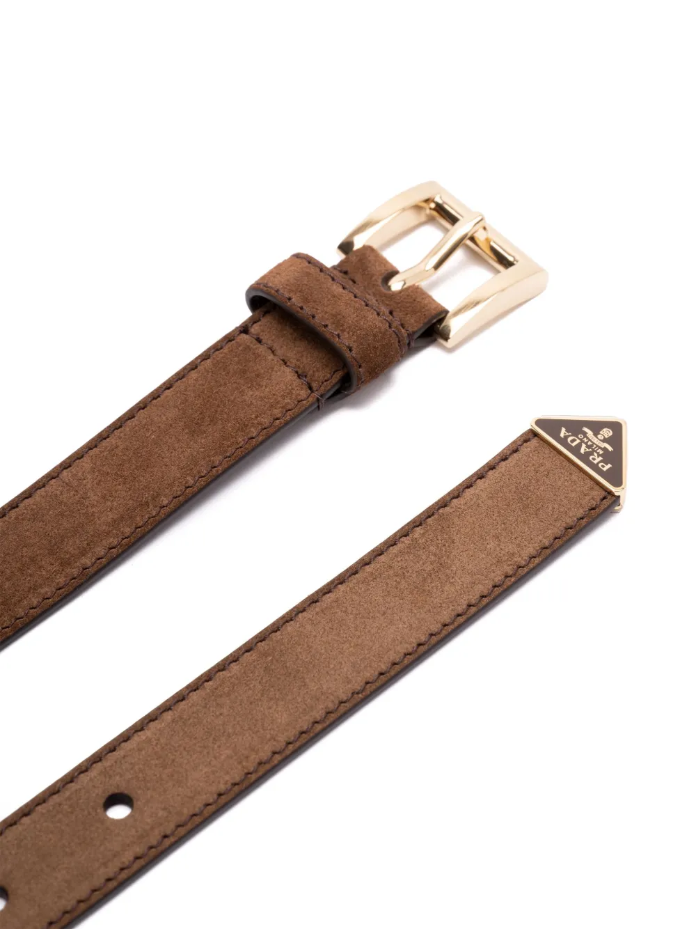 Prada Leren riem met logogesp Bruin