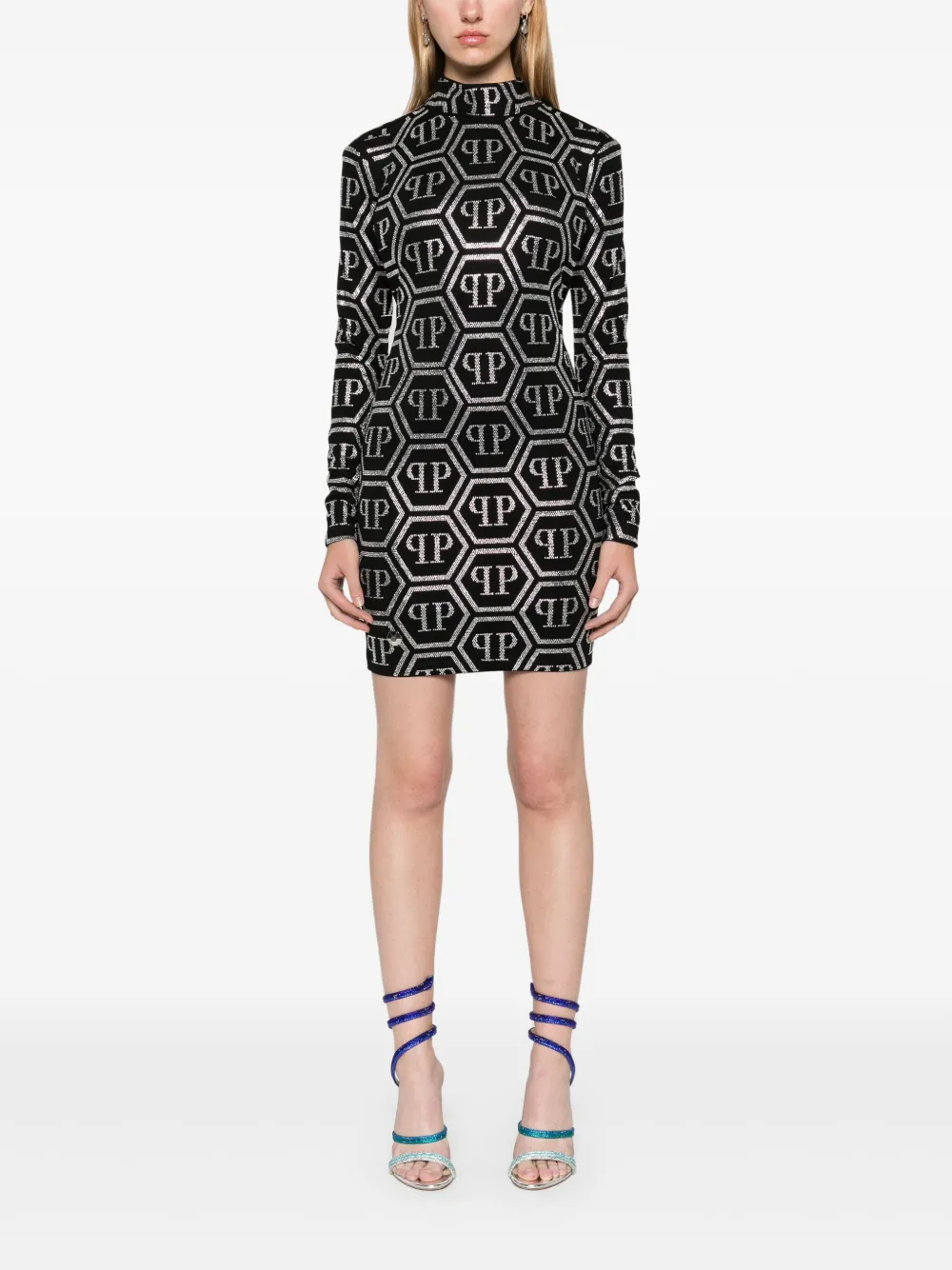 Philipp Plein mini-jurk met kristallen monogram - Zwart