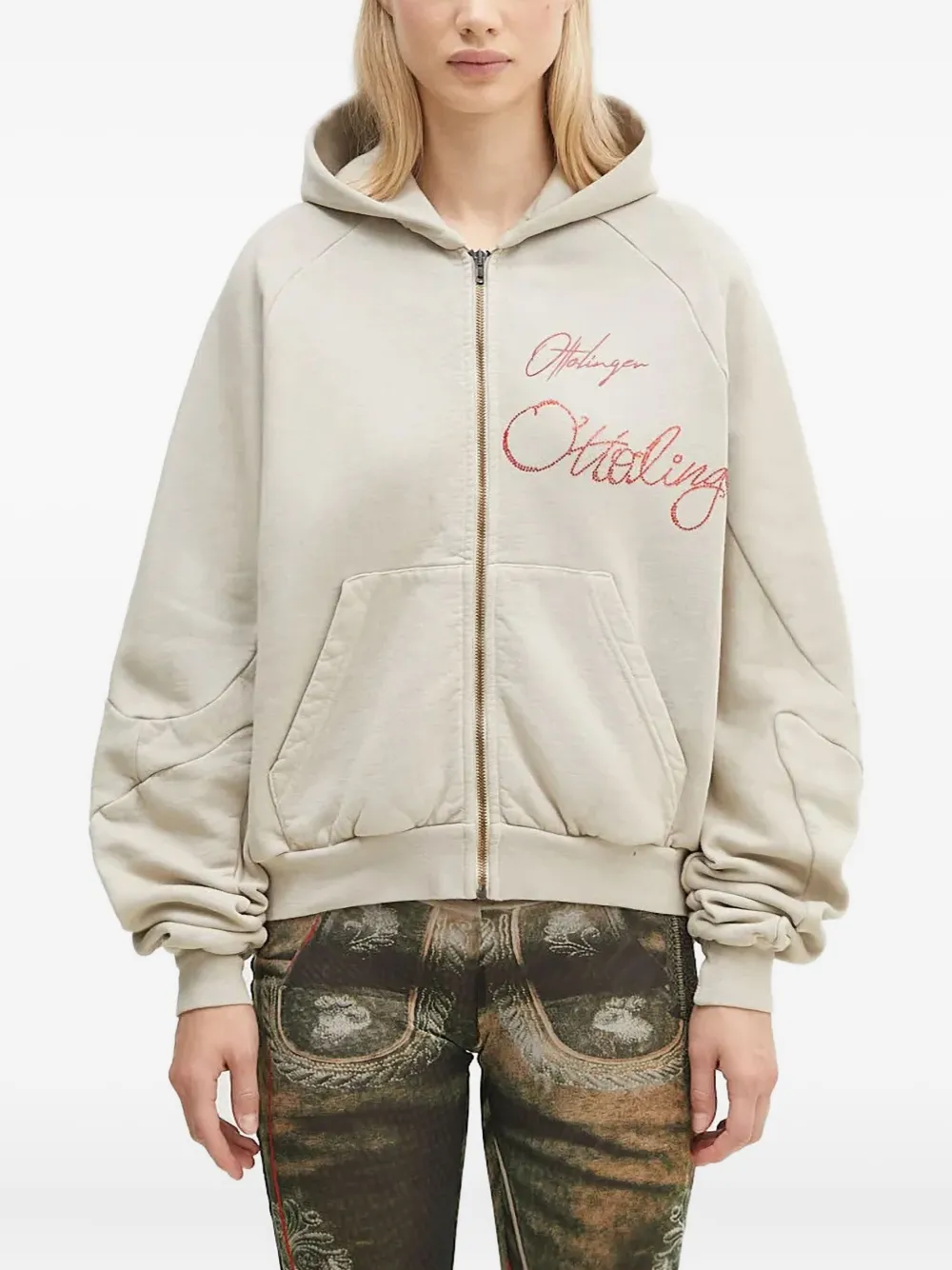 Ottolinger embroidered zip-up hoodie | Neutrals | Image 1