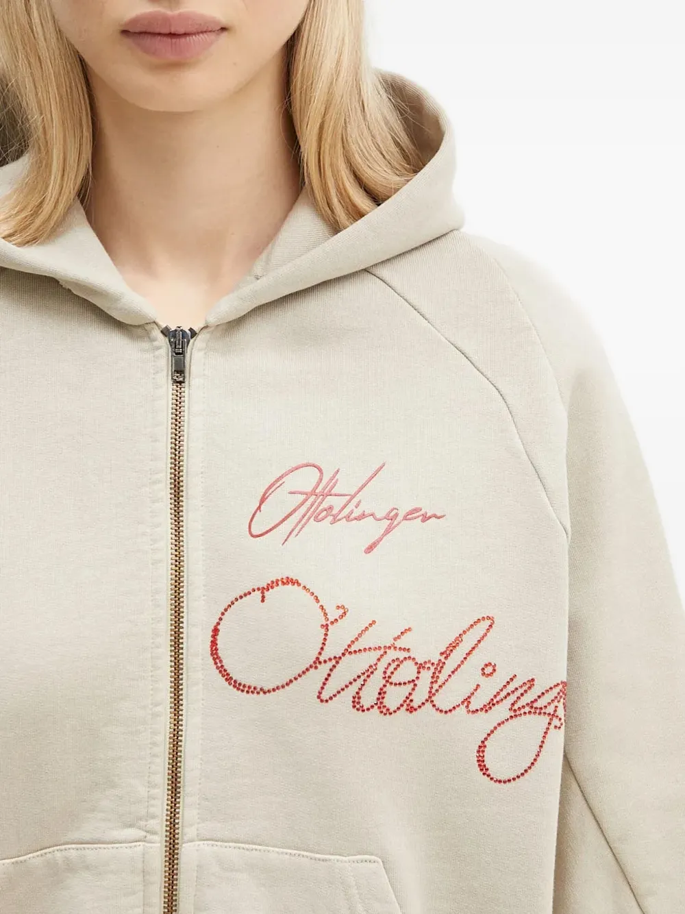 Ottolinger Embroidered Zip-up Hoodie In Gray