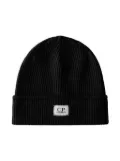 C.P. Company Kids logo-patch cotton beanie - Black