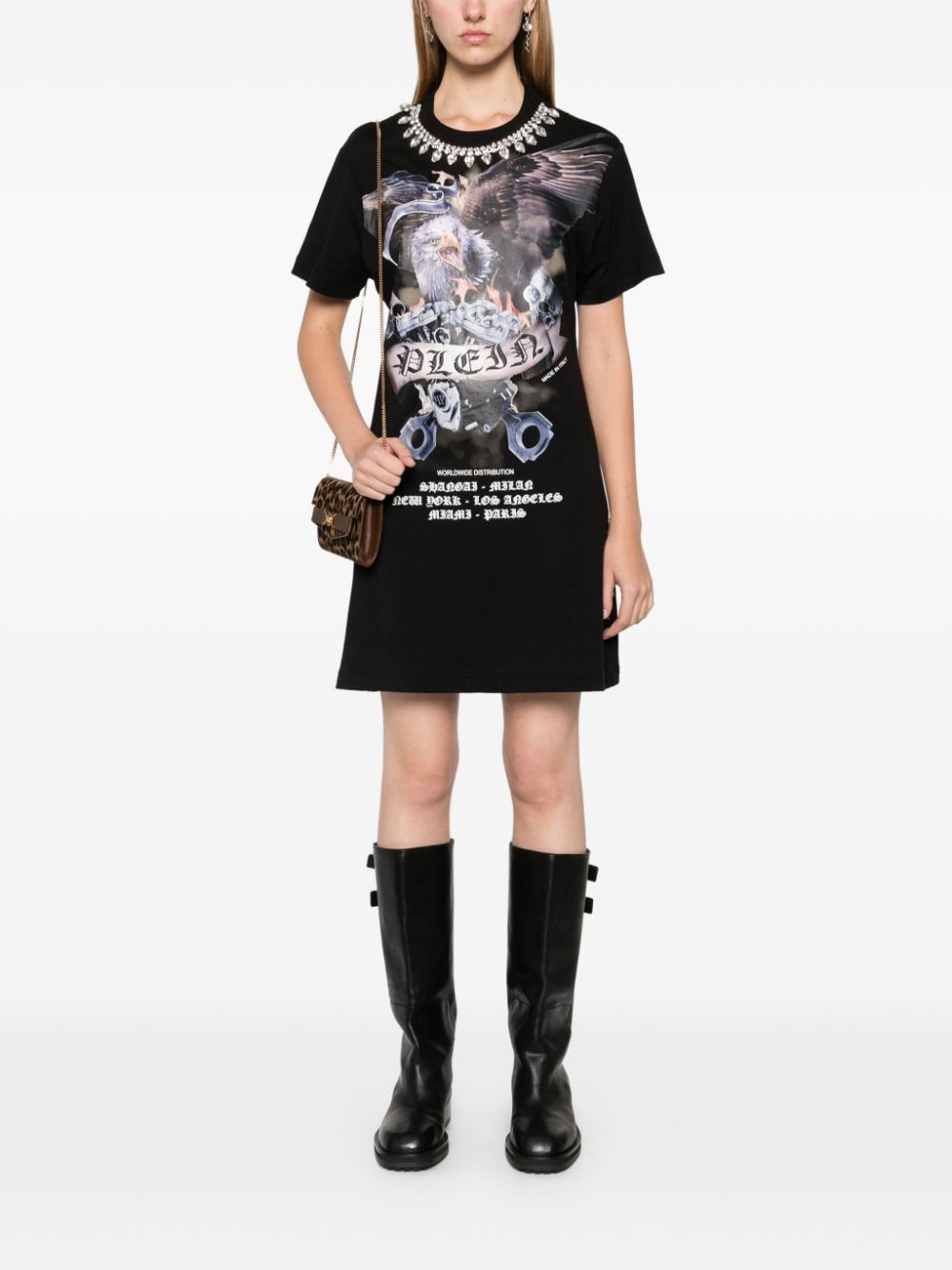 Shop Philipp Plein Graphic-print Mini Dress In Black