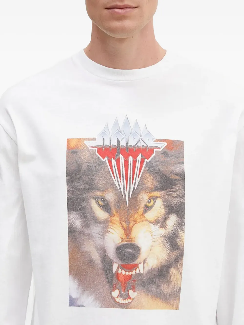Aries T-shirt met lange mouwen en wolfprint Wit