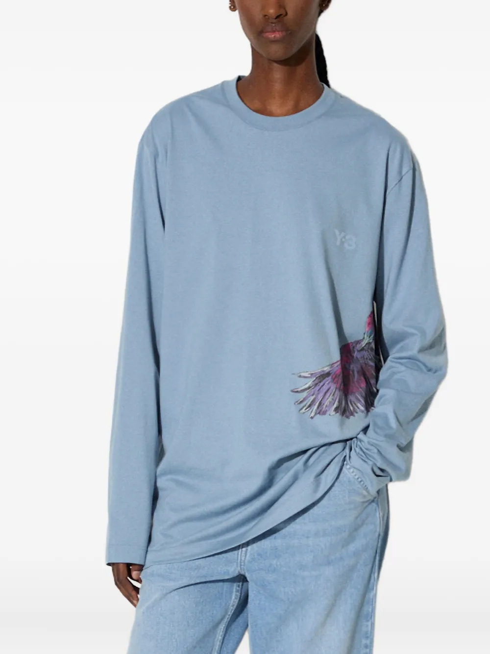 Y-3 bird-print long-sleeve top | Blue | Image 1