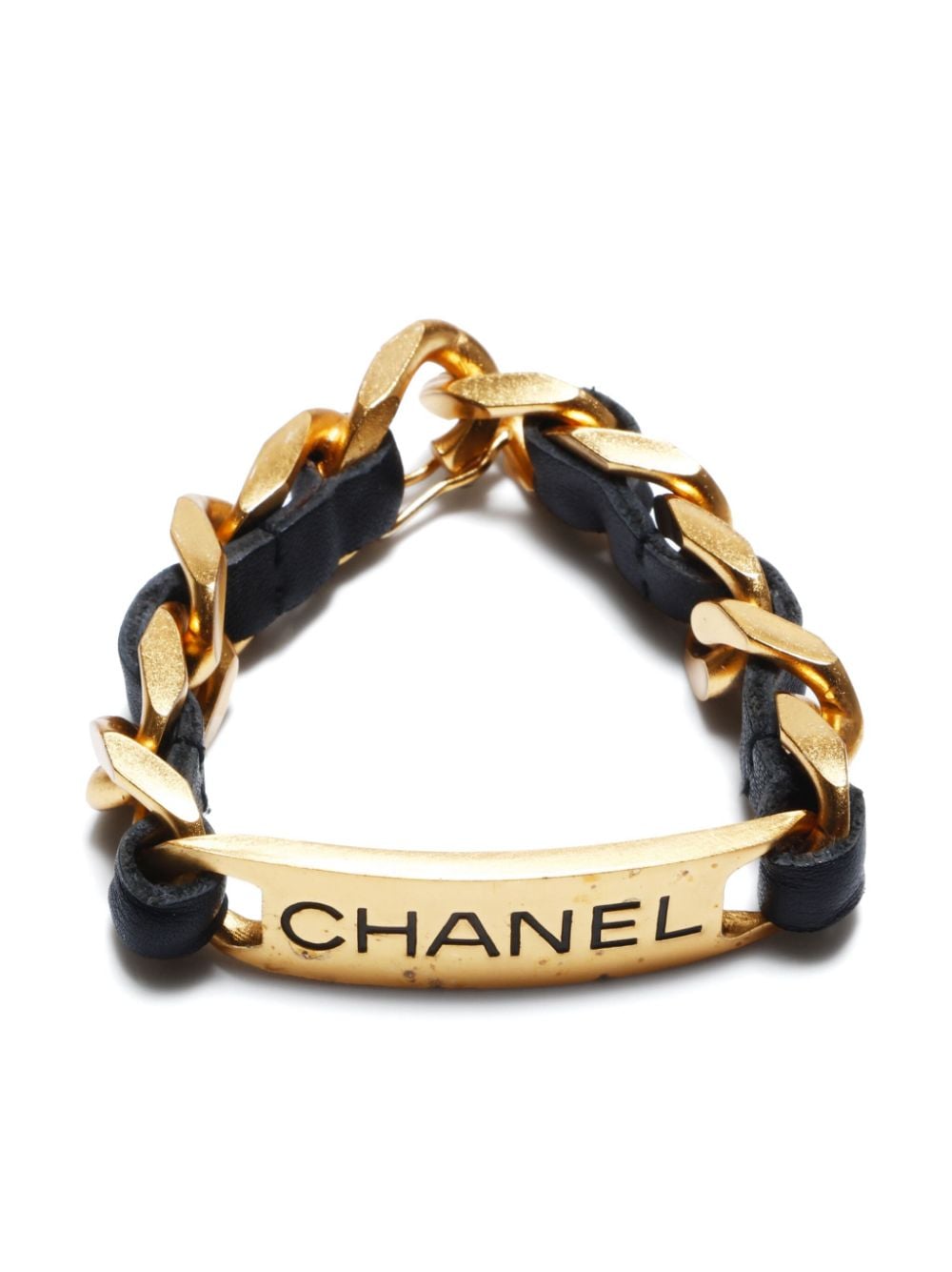 CHANEL Pre-Owned 1995 leather-and-chain logo bracelet - Oro