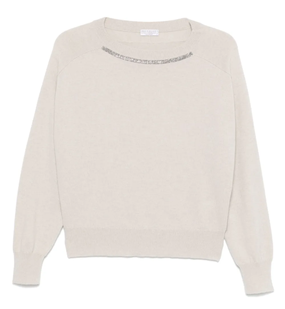 Brunello Cucinelli Bead-detailed Sweater In Neutrals