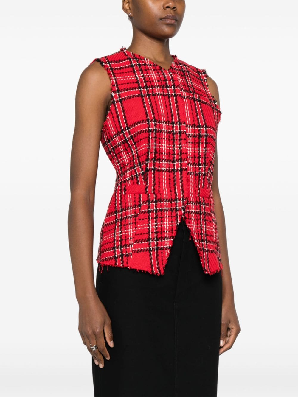 Shop Msgm Checked Waistcoat In Rot