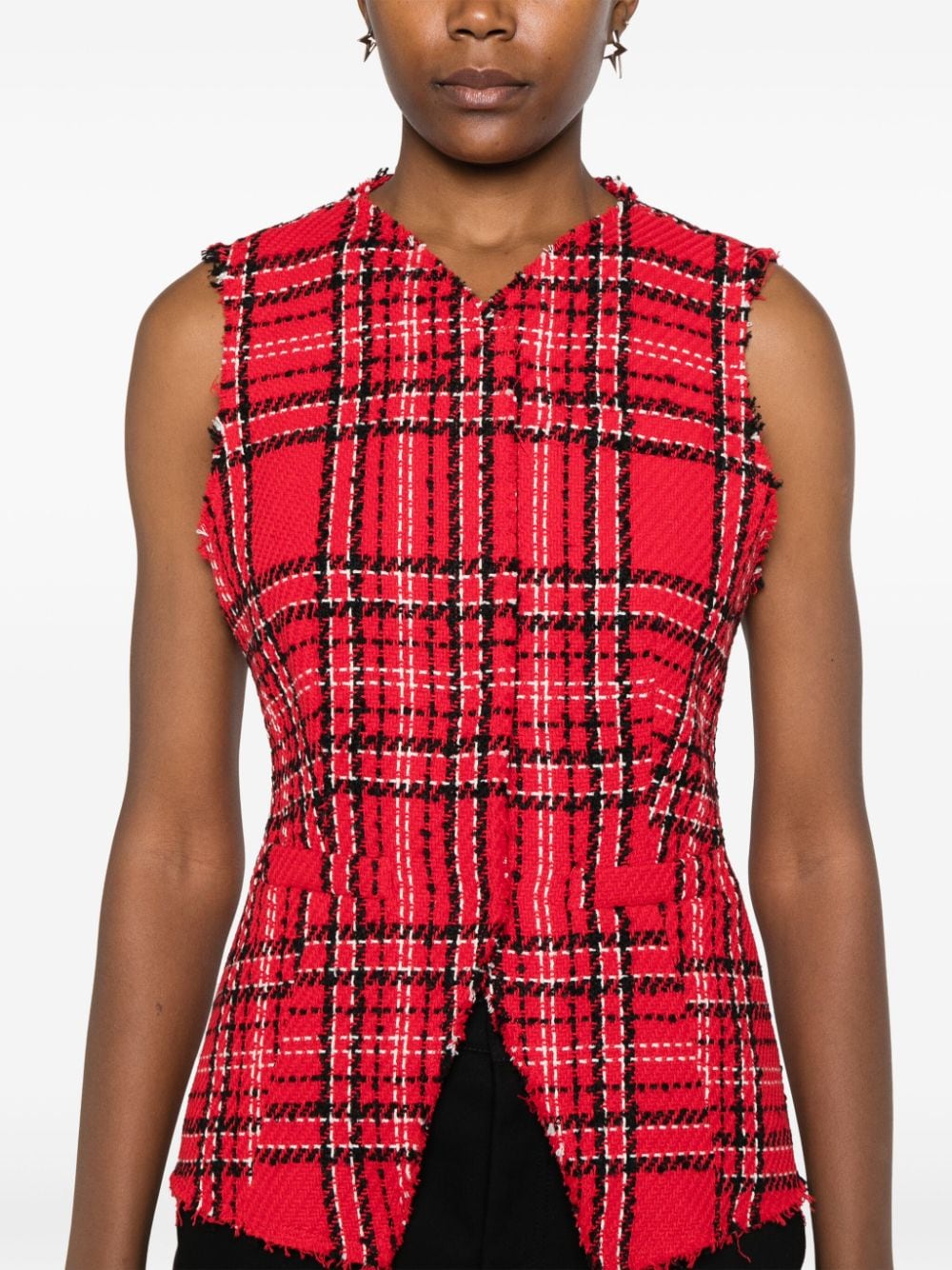 Shop Msgm Checked Waistcoat In Rot