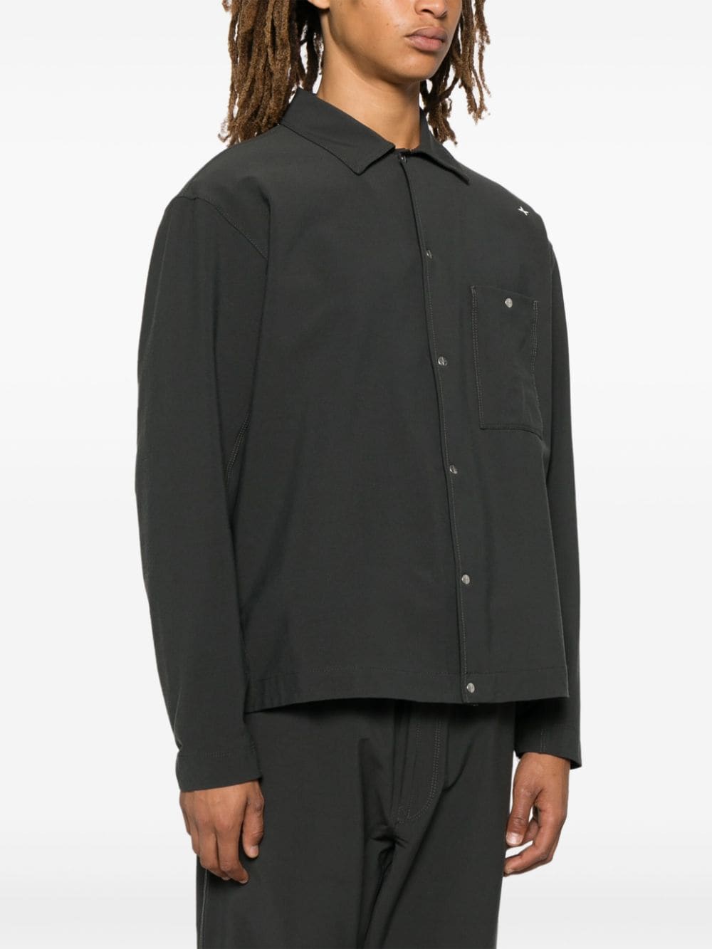 Shop Stone Island Press-stud Overshirt In Grey