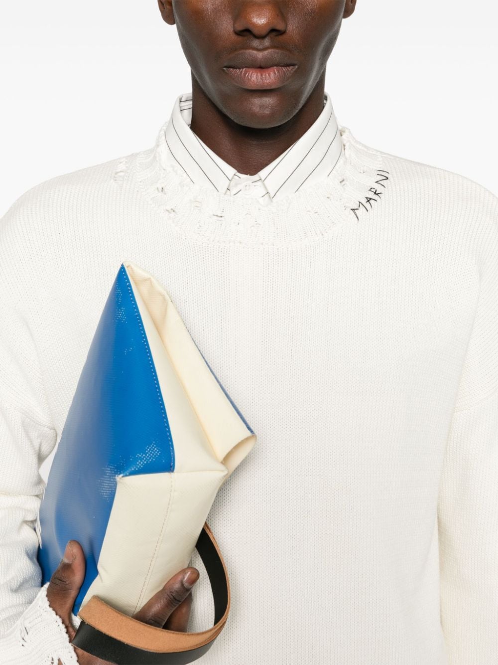 Shop Marni Twisted Crew-neck Sweater In White