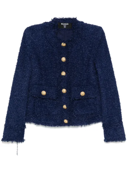Balmain veste crop en tweed - Bleu - Balmain - Modalova