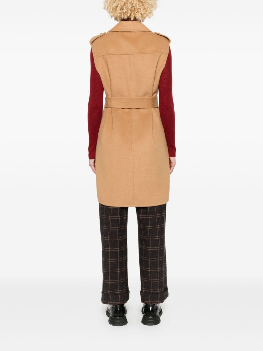 Shop Liu •jo Sleeveless Belted Coat In Brown