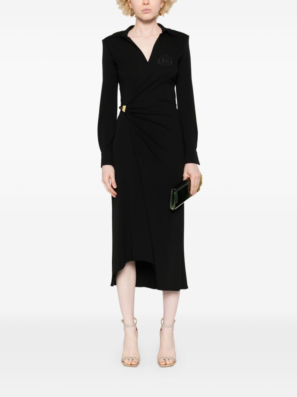 Shop Elisabetta Franchi Draped Jersey Midi Dress In Black