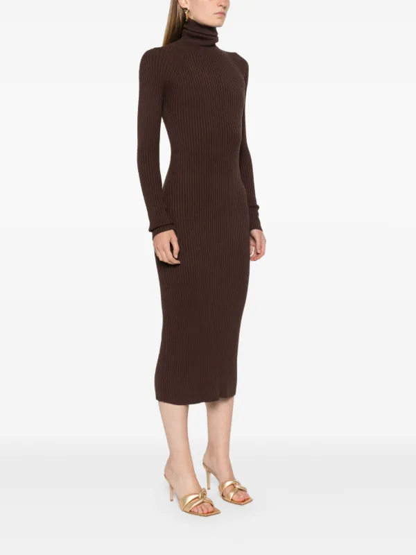 strapless open back dress Burnt Orange Ribbed Knit Plunge Neck Long Sleeve Midi Dress + Bralette