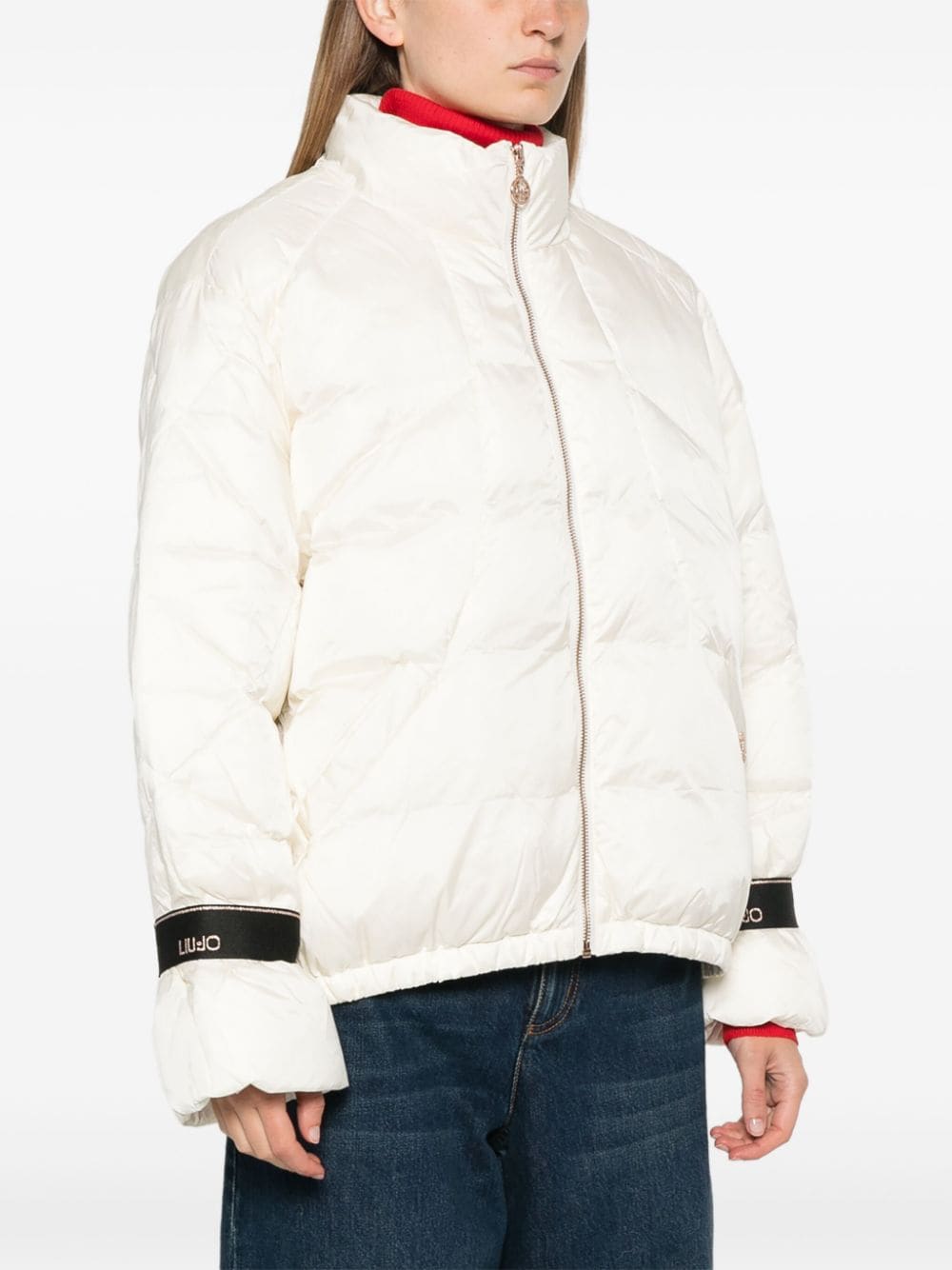 Shop Liu •jo Logo-print Padded Jacket In Neutrals