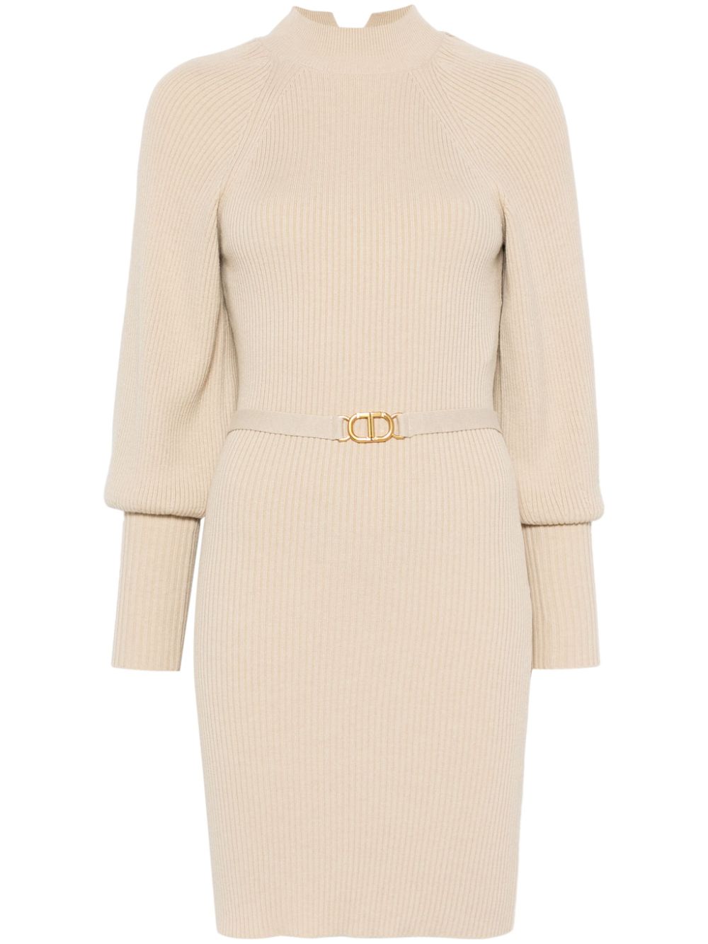 Shop Twinset Ribbed-knit Midi Dress In Neutrals