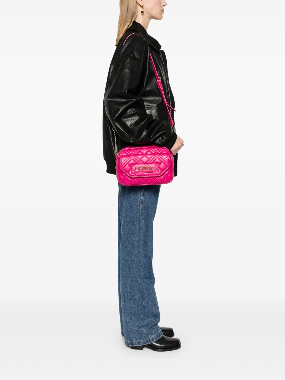 Love Moschino logo-lettering cross body bag - Roze