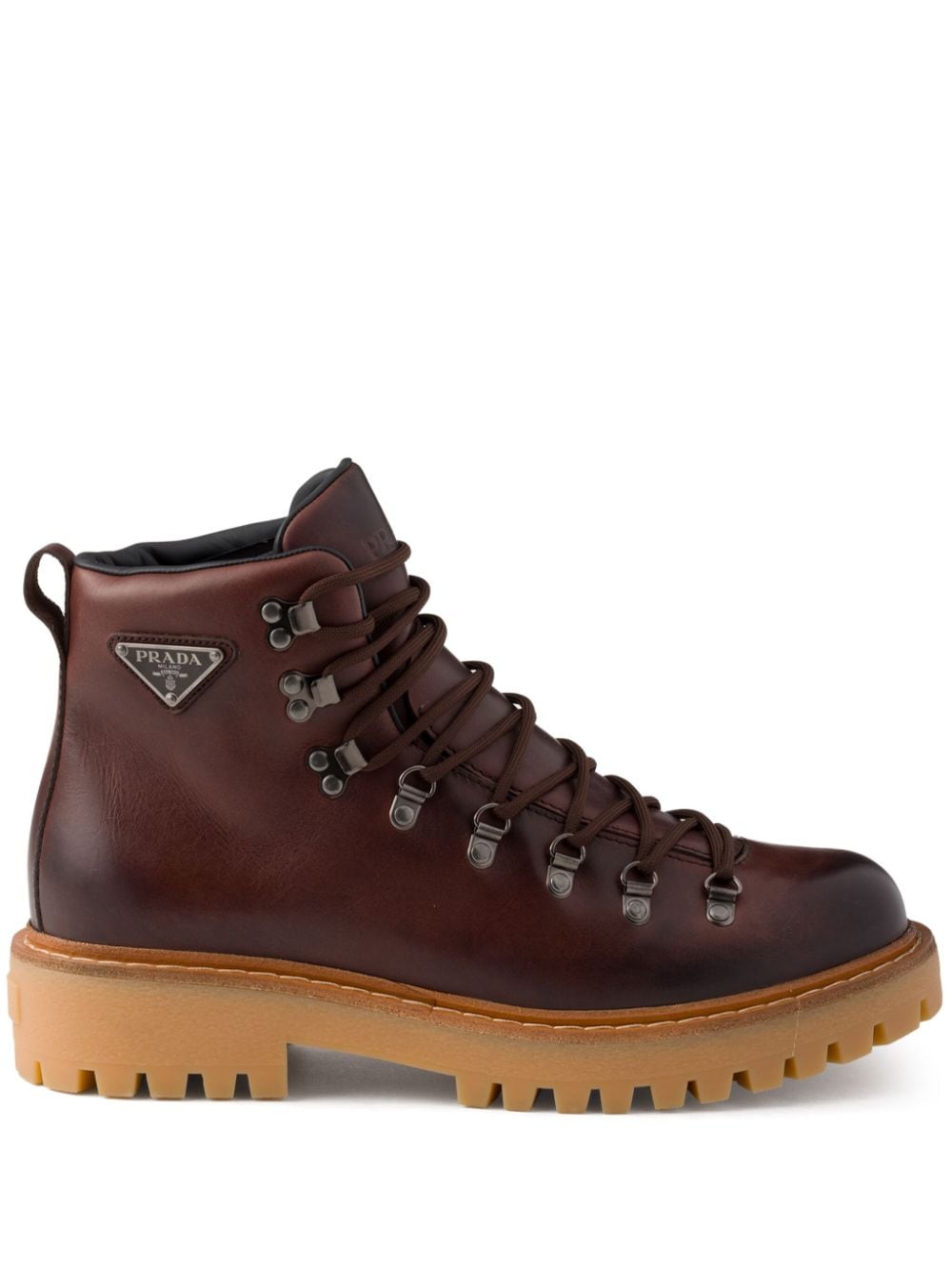 Prada laced leather boots Brown