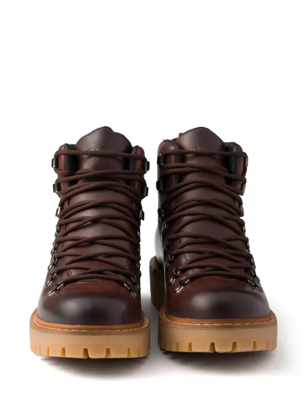 PRADA ブラウン レースアップシューズ Prada レースアップ レザーブーツ | ブラウン | FARFETCH JP