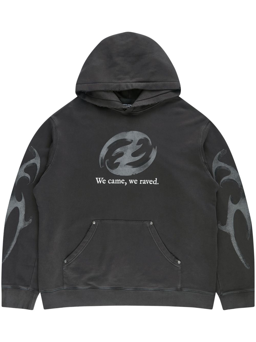 distressed-effect printed hoodie