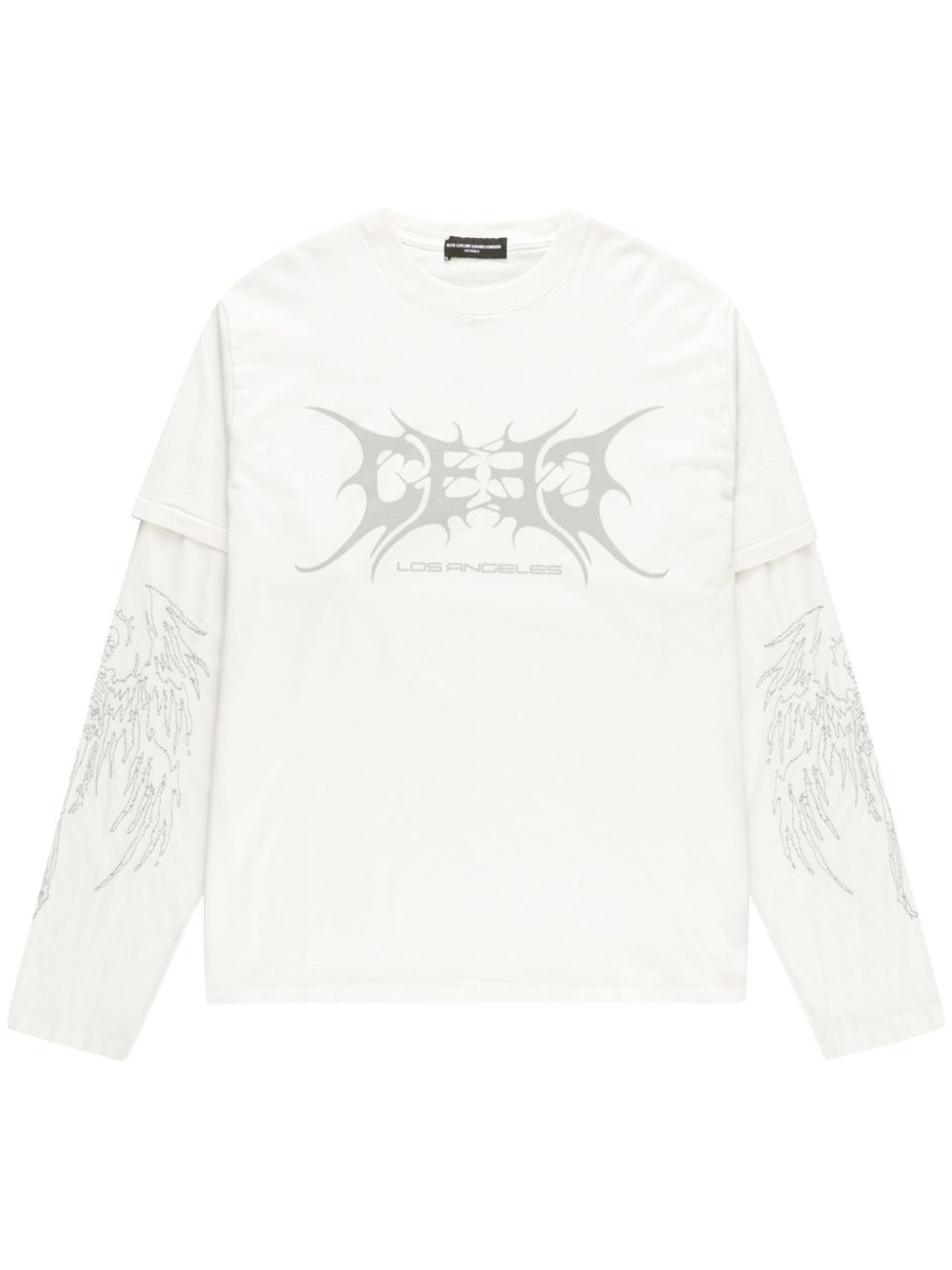 Skull Angel-embroidered double-sleeve T-shirt