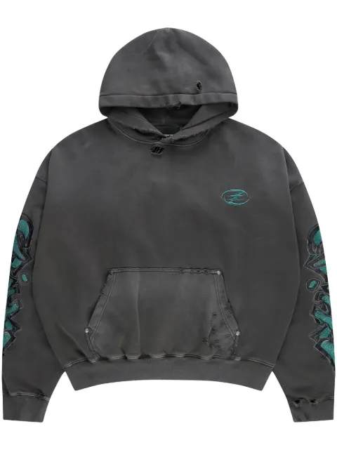 CEEC distressed-effect embroidered hoodie