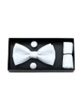 Moustache crosshatched bow tie set - White