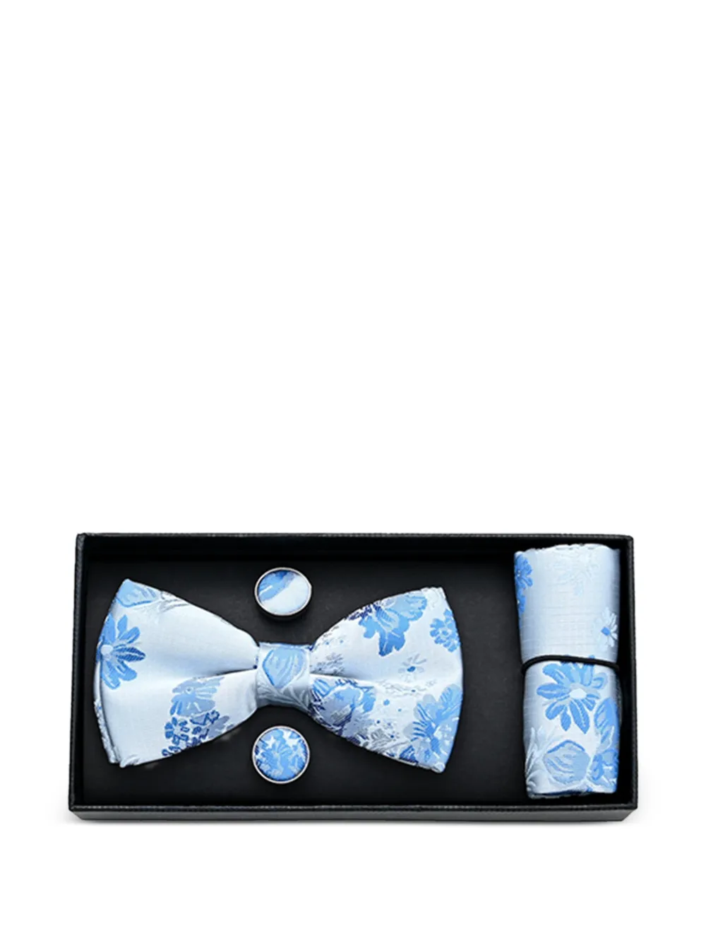 Moustache floral-print bow tie set - Blu
