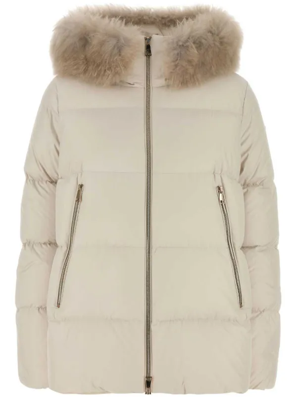 Moncler Shearling Padded Coat Neutrals FARFETCH HK