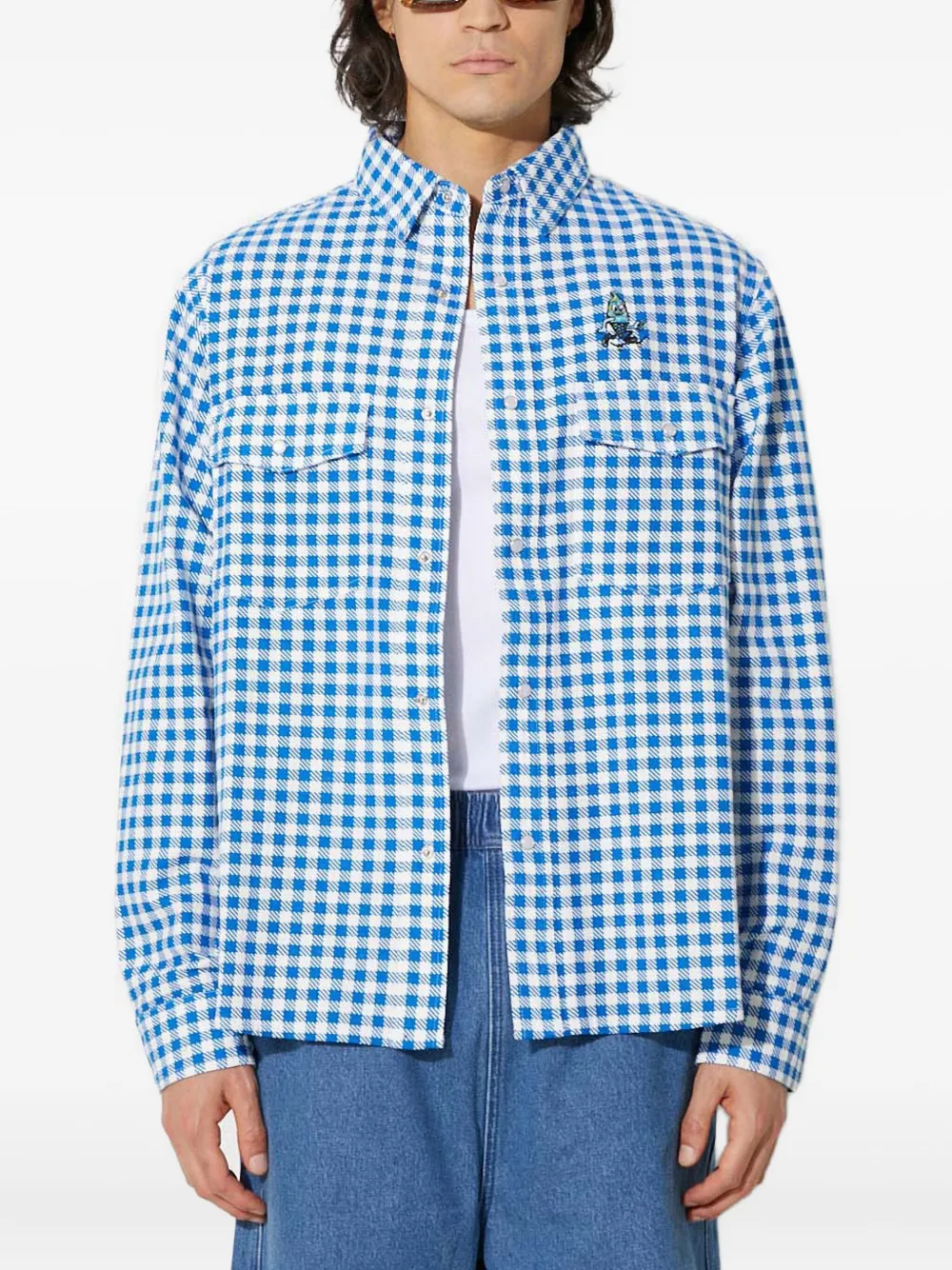 check-print cotton shirt