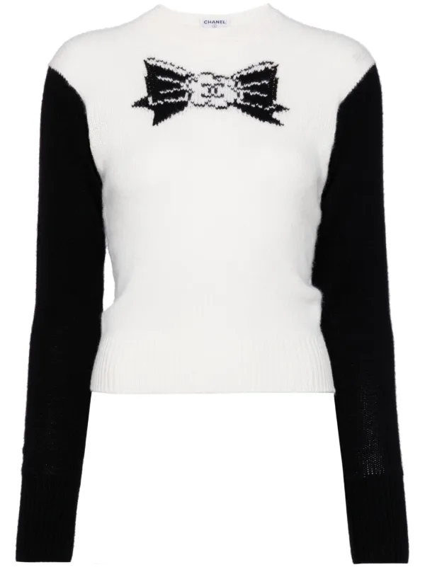 CHANEL Pre-Owned 1995 リボン ニットトップ | ホワイト | FARFETCH JP