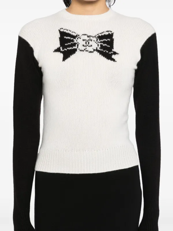 CHANEL Pre-Owned 1995 リボン ニットトップ | ホワイト | FARFETCH JP