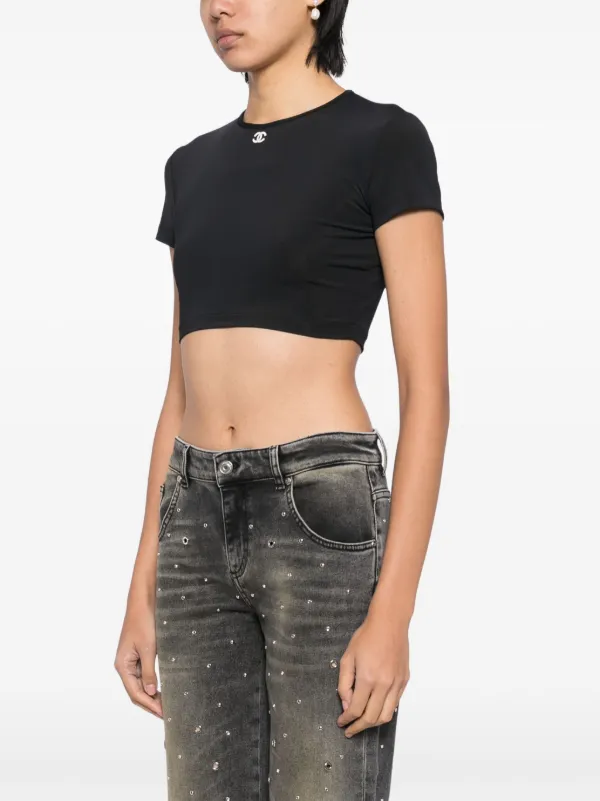 CHANEL 1995SS クロップドトップス 半袖 黒 CHANEL Pre-Owned 1995s Cropped T-shirt | Black | FARFETCH