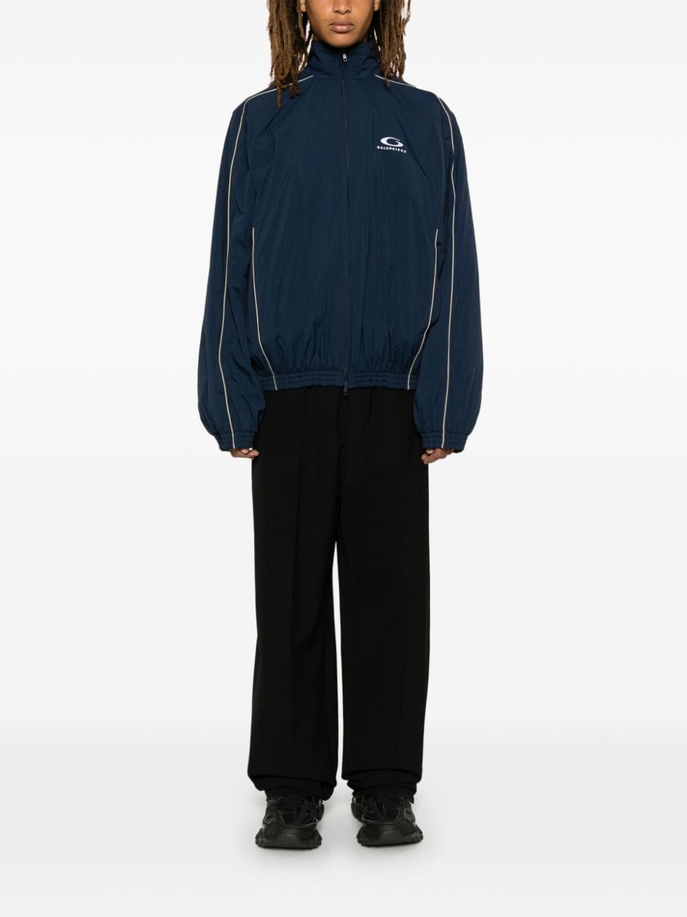 Shop Balenciaga Crinkled Track Jacket In Blue