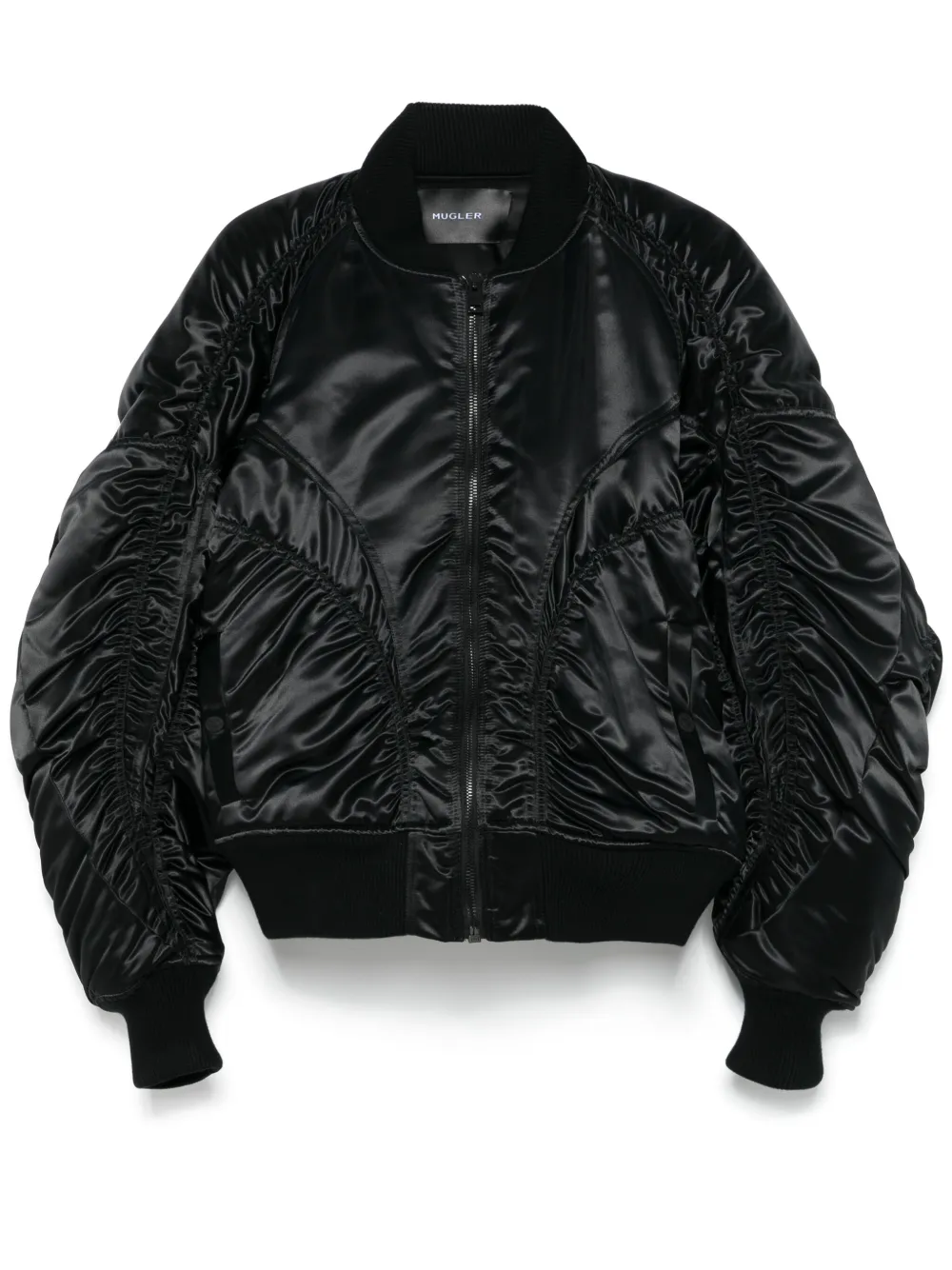 Mugler Satin Bomber Jacket In Schwarz