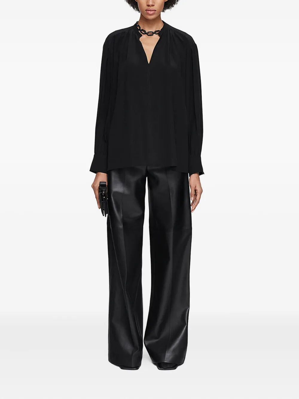 JOSEPH Blouse met ballonmouwen en V-hals - Zwart