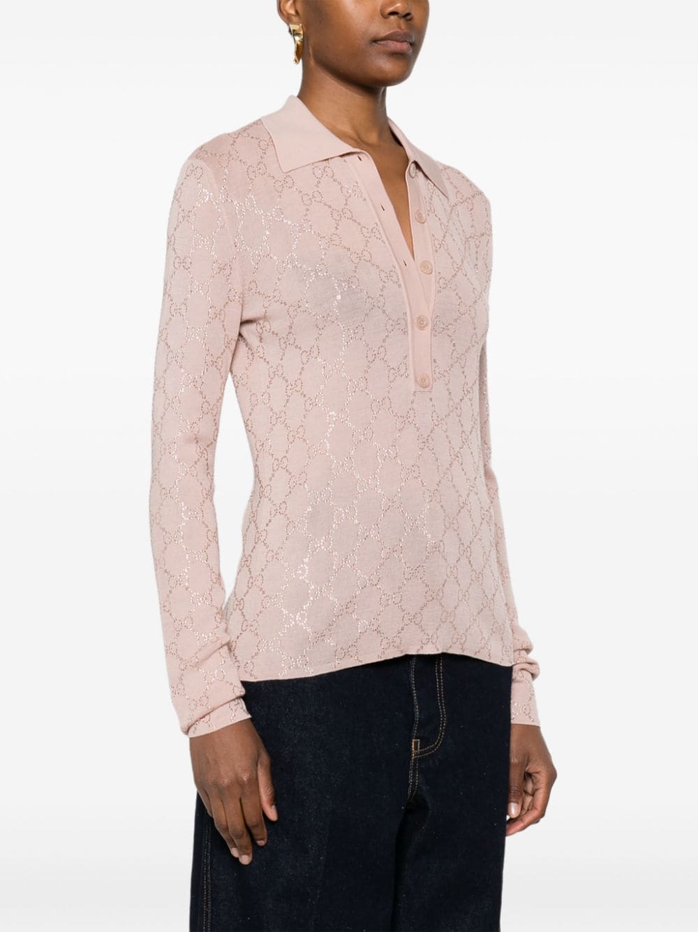 Shop Gucci Gg-monogram Polo Top In Pink