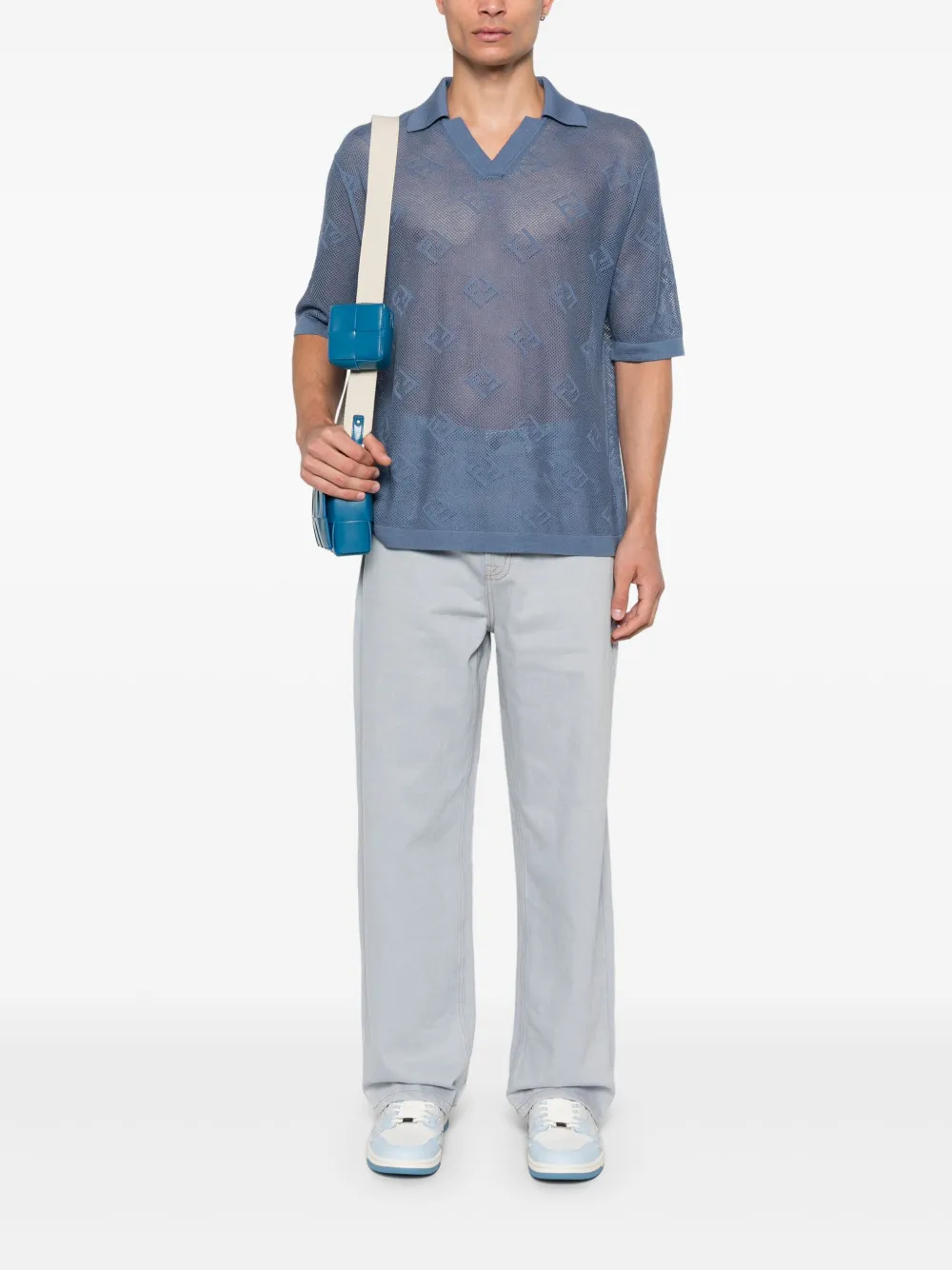 FENDI open-knit polo shirt - Blauw