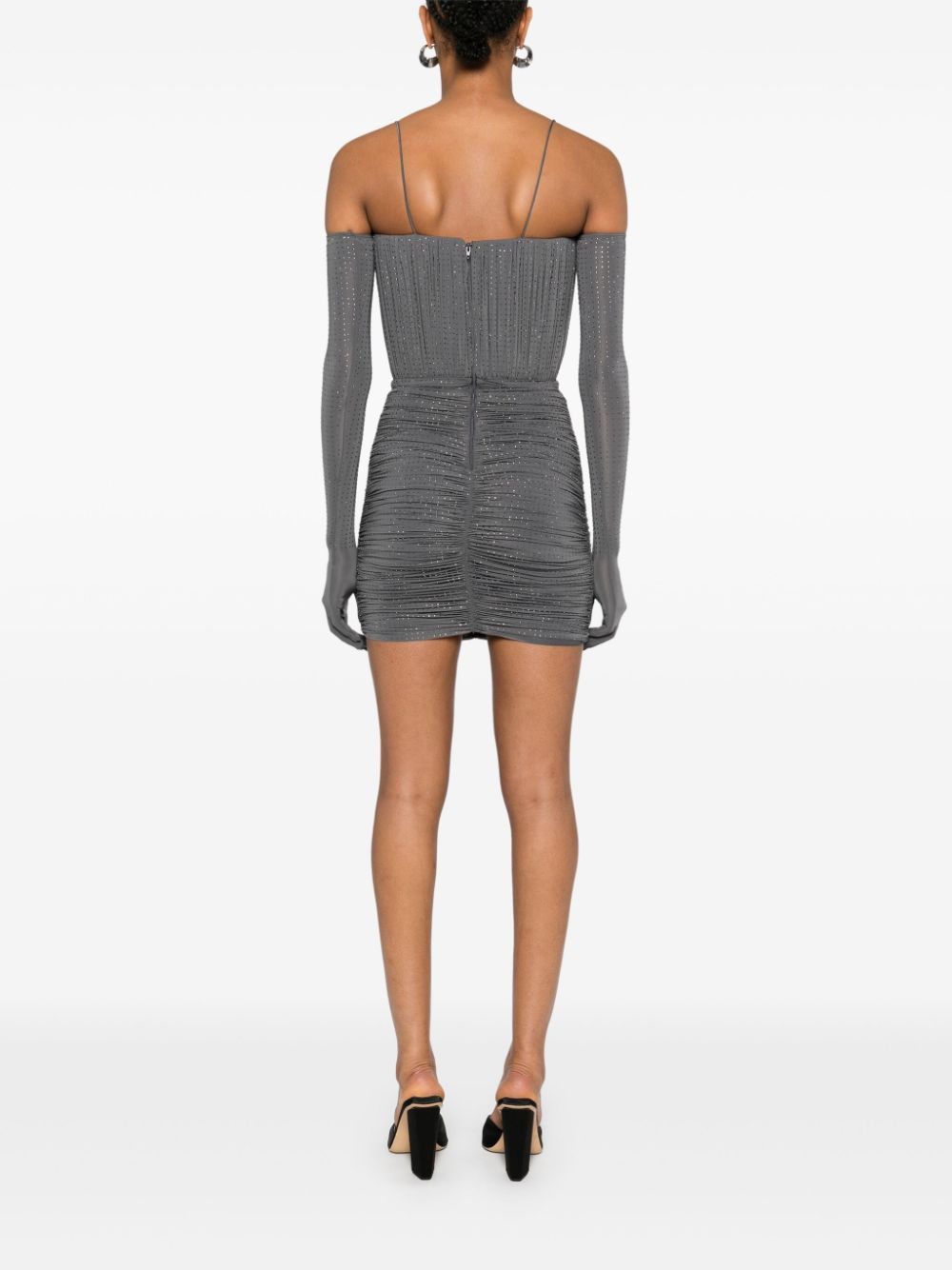 Shop Alex Perry Crystal Ruched Mini Dress In Grey