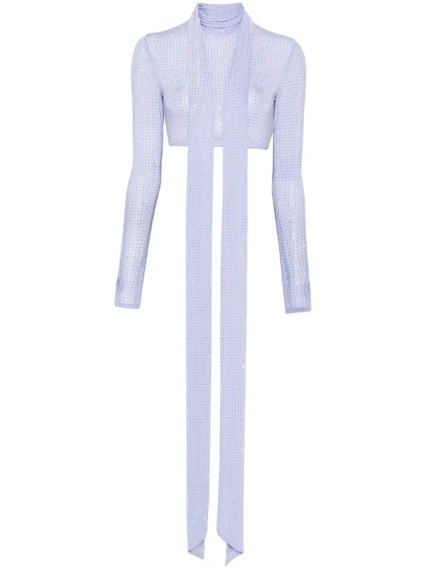 Alex Perry Long-sleeve Scarf Crop Top in Purple
