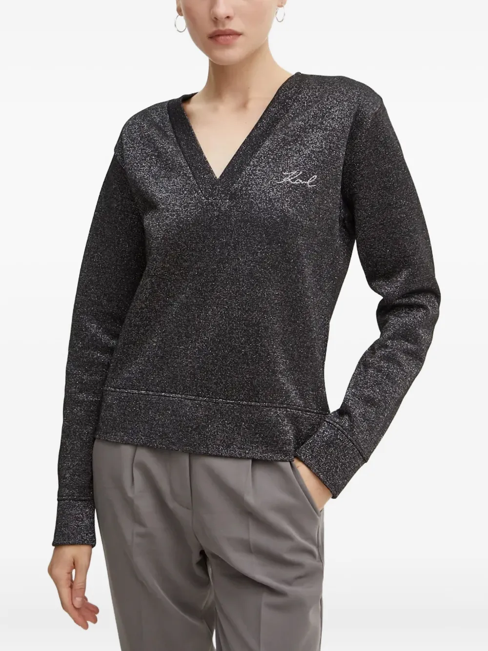 Karl Lagerfeld V-neck logo-embroidered sweatshirt - Nero
