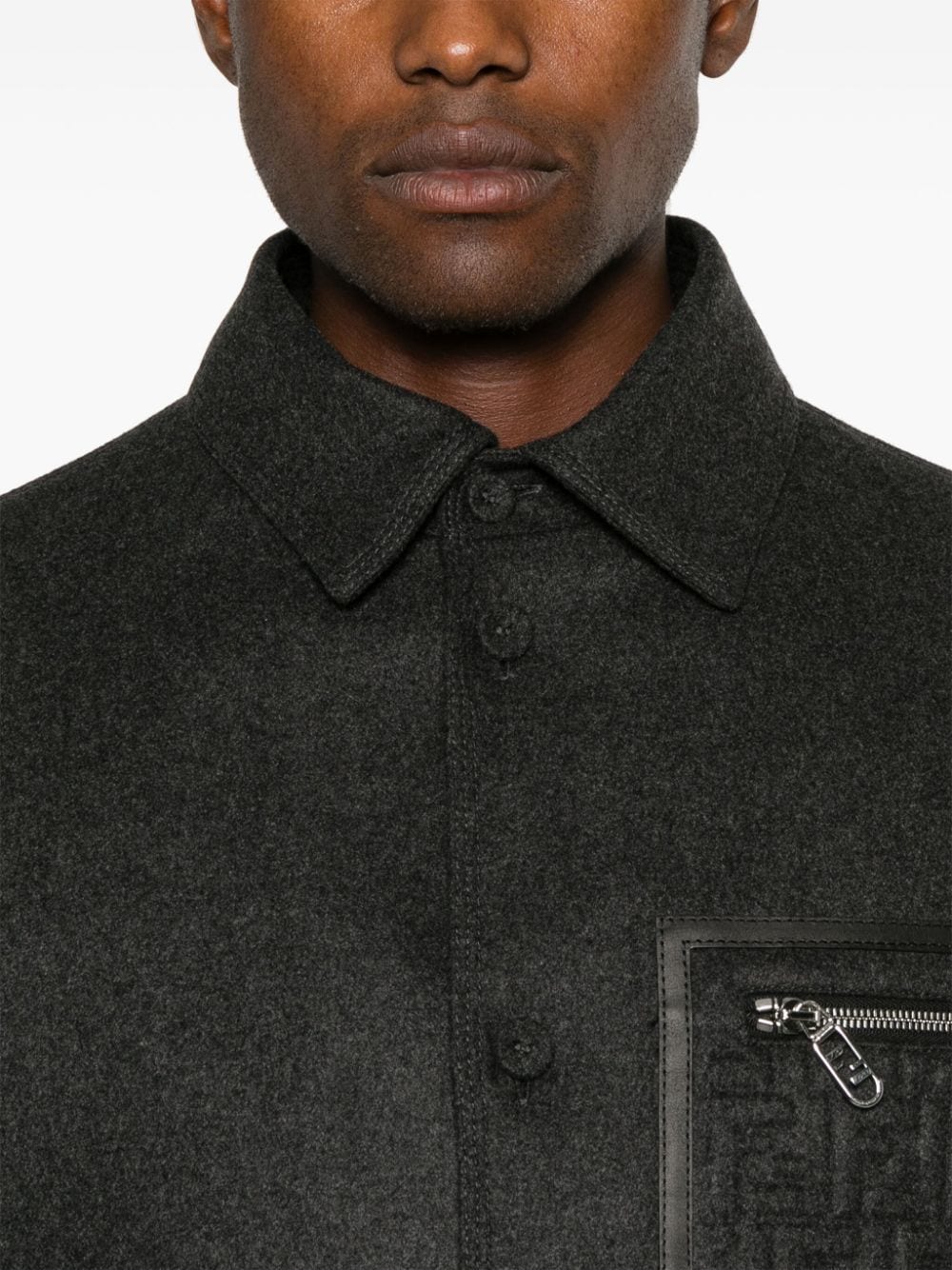 Shop Fendi Felted Shirt Jacket In Grey